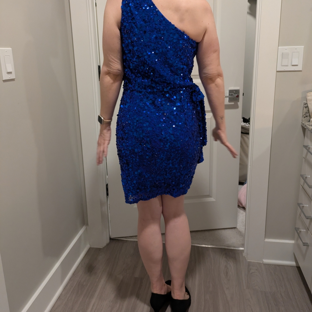 Cache Vibrant Blue Sequin One-Shoulder Dress - Picture 2 of 6